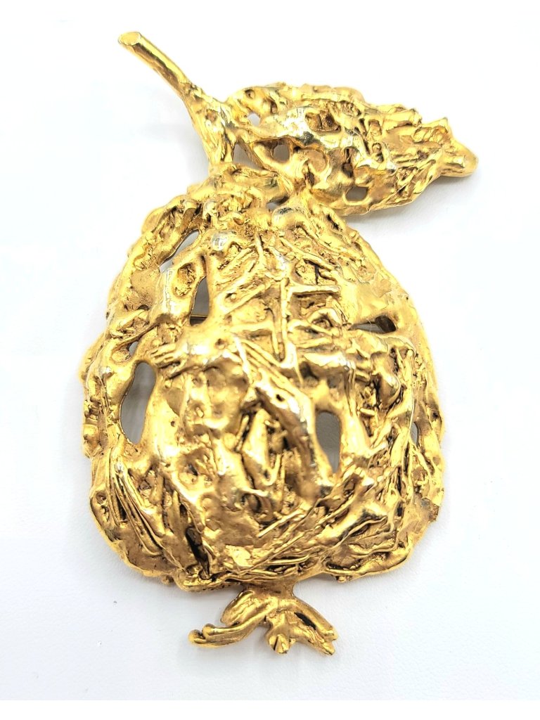 Erwin Pearl Gold Tone Brutalist Statement Brooch Pendant, Signed